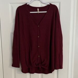 OLRIK Burgundy Button-Up Tied Long Sleeve Shirt